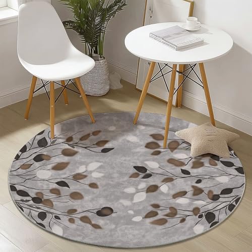 Runder Teppiche 120 cm Natur Laub Abstrakt Waschbarer Runder Teppich rutschfest Fusselfrei Niederflor Für Wohnzimmer Kinderzimmer Schlafzimmer Couchtisch Braun von Generic