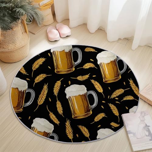 Runder Teppiche 150 cm Freizeit Bier Weizenähren Waschbarer Runder Teppich rutschfest Fusselfrei Niederflor Für Wohnzimmer Kinderzimmer Schlafzimmer Couchtisch Gelb Runder Teppiche 150 cm Freizeit Bier Weizenähren Waschbarer Runder Teppich rutschfest Fusselfrei Niederflor Für Wohnzimmer Kinderzimmer Schlafzimmer Couchtisch Gelb von Generic