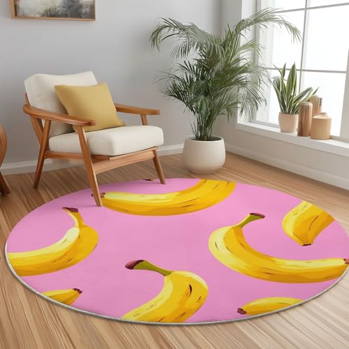 Runder Teppiche 150 cm Mode Obst Banane Waschbarer Runder Teppich rutschfest Fusselfrei Niederflor Für Wohnzimmer Kinderzimmer Schlafzimmer Couchtisch Gelb Runder Teppiche 150 cm Mode Obst Banane Waschbarer Runder Teppich rutschfest Fusselfrei Niederflor Für Wohnzimmer Kinderzimmer Schlafzimmer Couchtisch Gelb von Generic