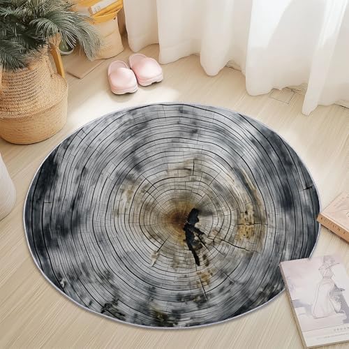 Runder Teppiche 150 cm Natur Baumringe Textur Waschbarer Runder Teppich rutschfest Fusselfrei Niederflor Für Wohnzimmer Kinderzimmer Schlafzimmer Couchtisch Braun von Generic