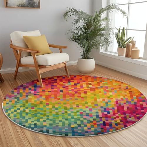 Runder Teppiche 180 cm Abstrakt Quadrate Farben Waschbarer Runder Teppich rutschfest Fusselfrei Niederflor Für Wohnzimmer Kinderzimmer Schlafzimmer Couchtisch Bunt Runder Teppiche 180 cm Abstrakt Quadrate Farben Waschbarer Runder Teppich rutschfest Fusselfrei Niederflor Für Wohnzimmer Kinderzimmer Schlafzimmer Couchtisch Bunt von Generic
