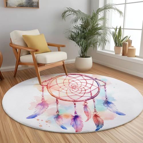 Runder Teppiche 180 cm Böhmisches Traumfänger-Aquarell Waschbarer Runder Teppich rutschfest Fusselfrei Niederflor Für Wohnzimmer Kinderzimmer Schlafzimmer Couchtisch Bunt Runder Teppiche 180 cm Böhmisches Traumfänger-Aquarell Waschbarer Runder Teppich rutschfest Fusselfrei Niederflor Für Wohnzimmer Kinderzimmer Schlafzimmer Couchtisch Bunt von Generic