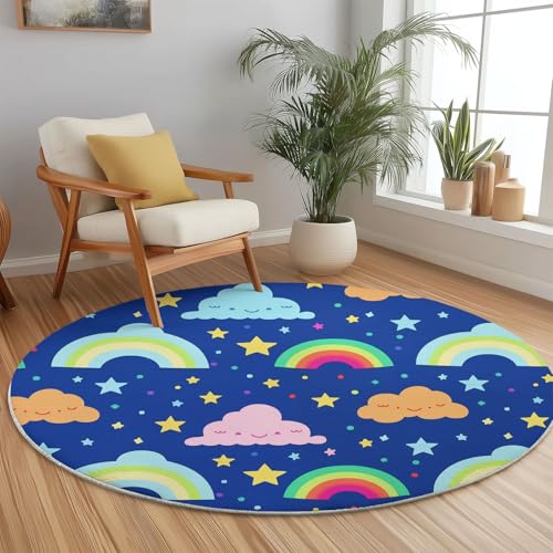 Runder Teppiche 180 cm Cartoon Regenbogen Wolken Sterne Waschbarer Runder Teppich rutschfest Fusselfrei Niederflor Für Wohnzimmer Kinderzimmer Schlafzimmer Couchtisch Bunt Runder Teppiche 180 cm Cartoon Regenbogen Wolken Sterne Waschbarer Runder Teppich rutschfest Fusselfrei Niederflor Für Wohnzimmer Kinderzimmer Schlafzimmer Couchtisch Bunt von Generic
