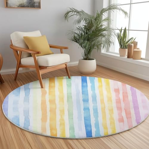 Runder Teppiche 180 cm Frisch Streifen Aquarell Waschbarer Runder Teppich rutschfest Fusselfrei Niederflor Für Wohnzimmer Kinderzimmer Schlafzimmer Couchtisch Bunt Runder Teppiche 180 cm Frisch Streifen Aquarell Waschbarer Runder Teppich rutschfest Fusselfrei Niederflor Für Wohnzimmer Kinderzimmer Schlafzimmer Couchtisch Bunt von Generic