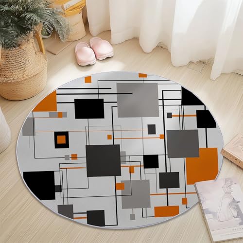 Runder Teppiche 180 cm Geometrie Quadrate Linien Waschbarer Runder Teppich rutschfest Fusselfrei Niederflor Für Wohnzimmer Kinderzimmer Schlafzimmer Couchtisch Orange Farbe von Generic