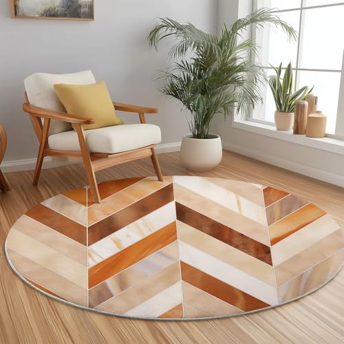 Runder Teppiche 180 cm Geometrisch Fischgrätmuster Textur Waschbarer Runder Teppich rutschfest Fusselfrei Niederflor Für Wohnzimmer Kinderzimmer Schlafzimmer Couchtisch Orange Farbe von Generic
