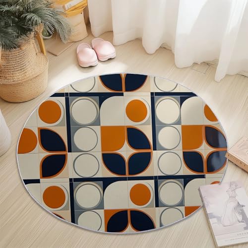 Runder Teppiche 180 cm Geometrisch Retro Collage Waschbarer Runder Teppich rutschfest Fusselfrei Niederflor Für Wohnzimmer Kinderzimmer Schlafzimmer Couchtisch Orange Farbe Runder Teppiche 180 cm Geometrisch Retro Collage Waschbarer Runder Teppich rutschfest Fusselfrei Niederflor Für Wohnzimmer Kinderzimmer Schlafzimmer Couchtisch Orange Farbe von Generic