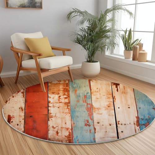 Runder Teppiche 180 cm Retro Holz Alt Waschbarer Runder Teppich rutschfest Fusselfrei Niederflor Für Wohnzimmer Kinderzimmer Schlafzimmer Couchtisch Bunt Runder Teppiche 180 cm Retro Holz Alt Waschbarer Runder Teppich rutschfest Fusselfrei Niederflor Für Wohnzimmer Kinderzimmer Schlafzimmer Couchtisch Bunt von Generic