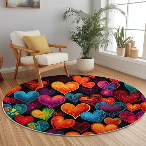 Runder Teppiche 180 cm Romantisch Liebe Handbemalt Waschbarer Runder Teppich rutschfest Fusselfrei Niederflor Für Wohnzimmer Kinderzimmer Schlafzimmer Couchtisch Bunt Runder Teppiche 180 cm Romantisch Liebe Handbemalt Waschbarer Runder Teppich rutschfest Fusselfrei Niederflor Für Wohnzimmer Kinderzimmer Schlafzimmer Couchtisch Bunt von Generic