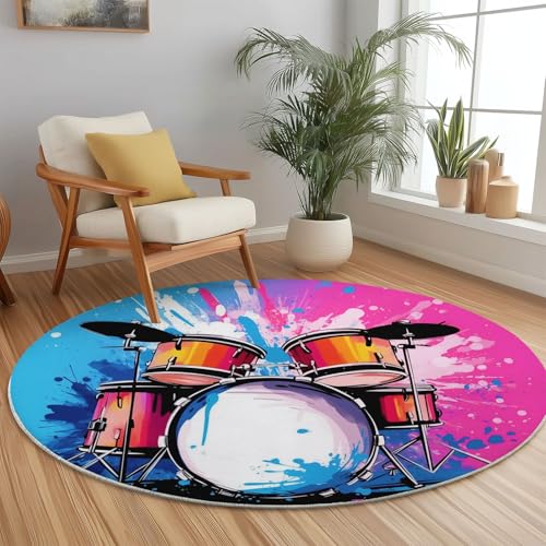 Runder Teppiche 180 cm Schlagzeug Bunt Musik Waschbarer Runder Teppich rutschfest Fusselfrei Niederflor Für Wohnzimmer Kinderzimmer Schlafzimmer Couchtisch Bunt Runder Teppiche 180 cm Schlagzeug Bunt Musik Waschbarer Runder Teppich rutschfest Fusselfrei Niederflor Für Wohnzimmer Kinderzimmer Schlafzimmer Couchtisch Bunt von Generic
