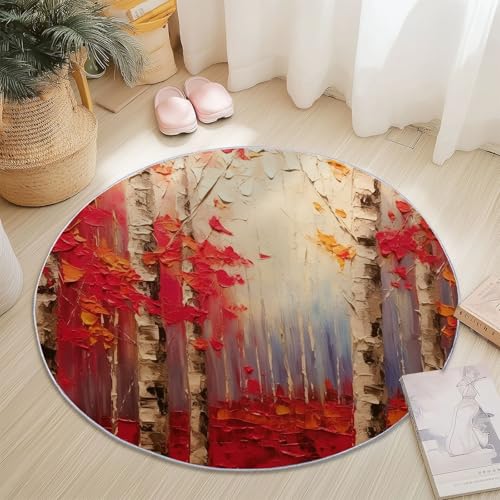 Runder Teppiche 60 cm Abstrakte Birkenblätter Waschbarer Runder Teppich rutschfest Fusselfrei Niederflor Für Wohnzimmer Kinderzimmer Schlafzimmer Couchtisch Rot Runder Teppiche 60 cm Abstrakte Birkenblätter Waschbarer Runder Teppich rutschfest Fusselfrei Niederflor Für Wohnzimmer Kinderzimmer Schlafzimmer Couchtisch Rot von Generic