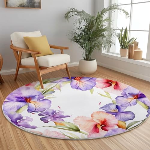 Runder Teppiche 60 cm Blumen Aquarell Schwertlilien Waschbarer Runder Teppich rutschfest Fusselfrei Niederflor Für Wohnzimmer Kinderzimmer Schlafzimmer Couchtisch Bunt Runder Teppiche 60 cm Blumen Aquarell Schwertlilien Waschbarer Runder Teppich rutschfest Fusselfrei Niederflor Für Wohnzimmer Kinderzimmer Schlafzimmer Couchtisch Bunt von Generic