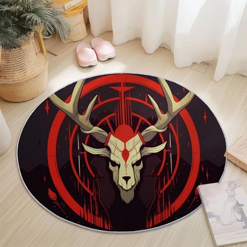 Runder Teppiche 60 cm Fantasy Hirschkopf Runen Waschbarer Runder Teppich rutschfest Fusselfrei Niederflor Für Wohnzimmer Kinderzimmer Schlafzimmer Couchtisch Rot Runder Teppiche 60 cm Fantasy Hirschkopf Runen Waschbarer Runder Teppich rutschfest Fusselfrei Niederflor Für Wohnzimmer Kinderzimmer Schlafzimmer Couchtisch Rot von Generic