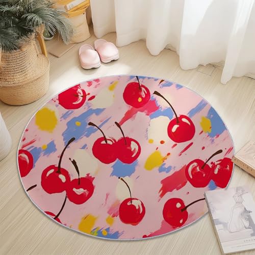 Runder Teppiche 60 cm Pop-Stil Kirsche Pinselstriche Waschbarer Runder Teppich rutschfest Fusselfrei Niederflor Für Wohnzimmer Kinderzimmer Schlafzimmer Couchtisch Rot Runder Teppiche 60 cm Pop-Stil Kirsche Pinselstriche Waschbarer Runder Teppich rutschfest Fusselfrei Niederflor Für Wohnzimmer Kinderzimmer Schlafzimmer Couchtisch Rot von Generic