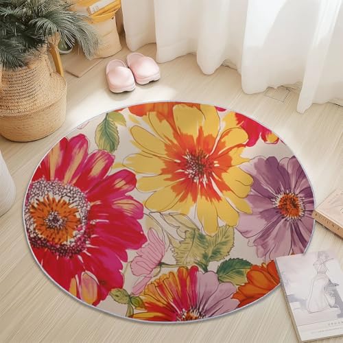 Runder Teppiche 60 cm Retro Blumen Blätter Waschbarer Runder Teppich rutschfest Fusselfrei Niederflor Für Wohnzimmer Kinderzimmer Schlafzimmer Couchtisch Rot Runder Teppiche 60 cm Retro Blumen Blätter Waschbarer Runder Teppich rutschfest Fusselfrei Niederflor Für Wohnzimmer Kinderzimmer Schlafzimmer Couchtisch Rot von Generic