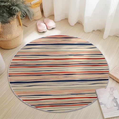 Runder Teppiche 60 cm Streifen Bunt Retro Waschbarer Runder Teppich rutschfest Fusselfrei Niederflor Für Wohnzimmer Kinderzimmer Schlafzimmer Couchtisch Rot Runder Teppiche 60 cm Streifen Bunt Retro Waschbarer Runder Teppich rutschfest Fusselfrei Niederflor Für Wohnzimmer Kinderzimmer Schlafzimmer Couchtisch Rot von Generic