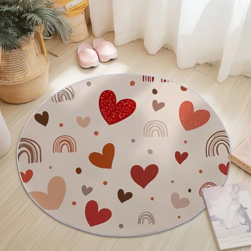 Runder Teppiche 60 cm Süßer Wind Liebesherz Regenbogen Waschbarer Runder Teppich rutschfest Fusselfrei Niederflor Für Wohnzimmer Kinderzimmer Schlafzimmer Couchtisch Rot Runder Teppiche 60 cm Süßer Wind Liebesherz Regenbogen Waschbarer Runder Teppich rutschfest Fusselfrei Niederflor Für Wohnzimmer Kinderzimmer Schlafzimmer Couchtisch Rot von Generic