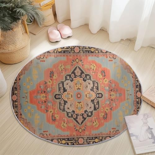 Runder Teppiche 90 cm Retro Bohème Muster Waschbarer Runder Teppich rutschfest Fusselfrei Niederflor Für Wohnzimmer Kinderzimmer Schlafzimmer Couchtisch Rot Runder Teppiche 90 cm Retro Bohème Muster Waschbarer Runder Teppich rutschfest Fusselfrei Niederflor Für Wohnzimmer Kinderzimmer Schlafzimmer Couchtisch Rot von Generic