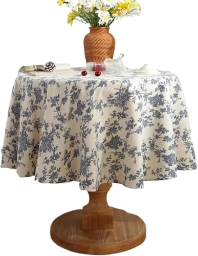 Runder Tischrock Blumen Leinen Baumwolle Tischdecke Mit Quaste Retro Tischdecke Runde Esstischabdeckung Tee Tischdecke Für Urlaub Partys Kante Locke, Tassel Edge, Diameter 150cm von Generic