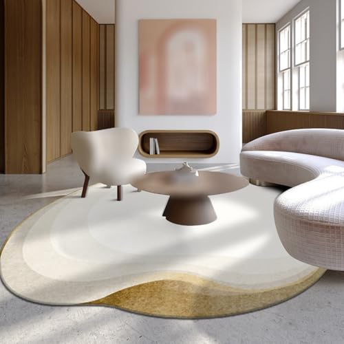 Runder Unregelmäßiger Teppich Für Wohnzimmer Weiche Kunstwolle Eingangsbereich Teppiche Wohnung Dekor Vintage Boden Teppiche(Gelb,140x140cm) von Generic
