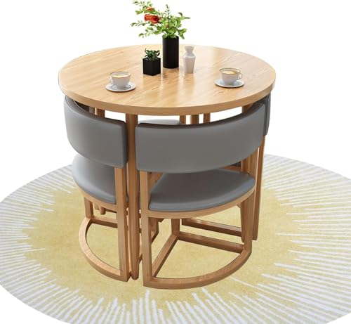 Rundes Esszimmertisch-Set, Küchentisch Und Stühle Für 4, Verhandlungstisch 1 Tisch Und 4 Stühle, Büro Business Hotel Lobby Empfangstisch-Set, Mit Rückenlehne, Pu-Gray von Generic