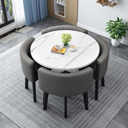 Rundes Quadratisches Esstisch-Set Mit Stühlen Moderner Konferenztisch Und 4 Stühle Set Empfangstisch Und Stuhlkombination Küchentisch-Set Aus Holz Für 4 Personen Für Das Wohnz, K, 90cm/35.4in Rundes Quadratisches Esstisch-Set Mit Stühlen Moderner Konferenztisch Und 4 Stühle Set Empfangstisch Und Stuhlkombination Küchentisch-Set Aus Holz Für 4 Personen Für Das Wohnz, K, 90cm/35.4in von Generic
