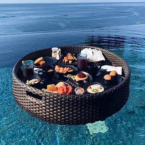 Rundes Rattan-serviertablett Mit Griff Pool Schwimmende Frühstücks-serviertabletts Robustes Lebensmitteltablett Wasserdichtes Butler-tablett Für Frühstück, Teeplatten, Black, 60x20cm Rundes Rattan-serviertablett Mit Griff Pool Schwimmende Frühstücks-serviertabletts Robustes Lebensmitteltablett Wasserdichtes Butler-tablett Für Frühstück, Teeplatten, Black, 60x20cm von Generic