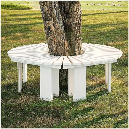 Rundum-Baumbank, Gebogene Holzbänke, Rückenfreie Bank Im Innenhof for Den Parkgarten Am Pool, Veranda, Innenhof(White,Round) von Generic