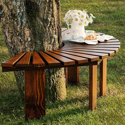 Rundum-Baumbank Aus Holz, Halbrunde Gartenbänke for Park, Hof, Veranda, Rasen, Terrasse Und Rasen, Wetterfeste Sitzgelegenheiten for Den Außenbereich Mit Glatter Oberfläche Und Allwetter-Dekoration von Generic