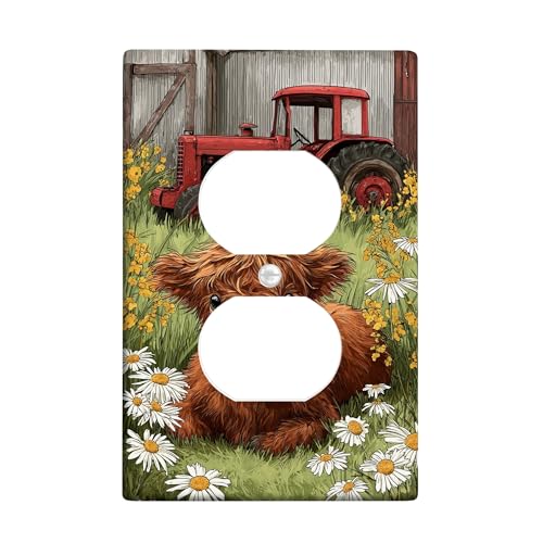 Rustikale Abdeckung für Lichtschalter/Steckdosenabdeckungen für Bauernhof, braunes Hochlandrind und rotes Traktor-Design, thermoplastische Wandplatten, Standardgröße, Einzel-Duplex-Steckdose Rustikale Abdeckung für Lichtschalter/Steckdosenabdeckungen für Bauernhof, braunes Hochlandrind und rotes Traktor-Design, thermoplastische Wandplatten, Standardgröße, Einzel-Duplex-Steckdose von Generic