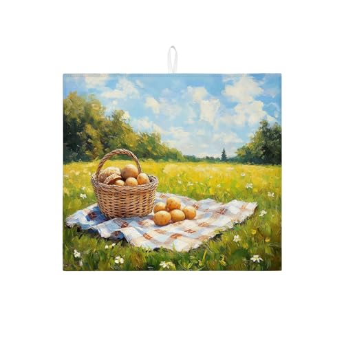 Rustikale Abtropfmatte für Küchentheke, saugfähiges Abtropfgestell im Landhausstil, Sommer-inspirierte Mikrofaser-Abtropfmatte für Heimdekoration, 40,6 x 45,7 cm von Generic