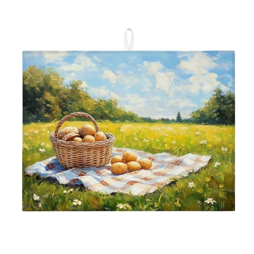 Rustikale Abtropfmatte für Küchentheke, saugfähiges Abtropfgestell im Landhausstil, Sommer-inspirierte Mikrofaser-Abtropfmatte für Heimdekoration, 45,7 x 61 cm von Generic