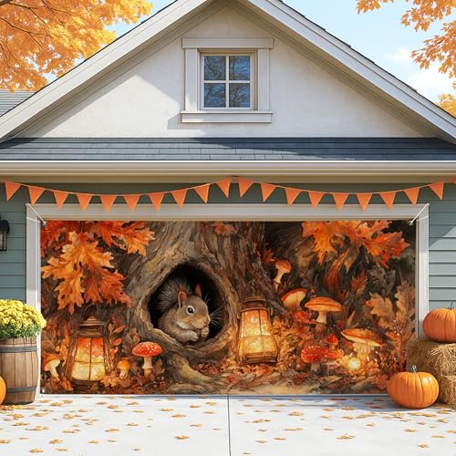 Rustikale Herbst-Garagentorabdeckung, fantasievolles Eichhörnchen und Laternen, große Garagentor-Dekorationen, Herbst-Außen- und Innendekoration, 390 x 180 cm Rustikale Herbst-Garagentorabdeckung, fantasievolles Eichhörnchen und Laternen, große Garagentor-Dekorationen, Herbst-Außen- und Innendekoration, 390 x 180 cm von Generic