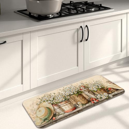 Rustikale Küchenmatten für Boden, Blumenerdbeeren, Vintage-Bauernhaus, weiche Matten, gepolstert, bequem, waschbar, rutschfest, Dekor-Teppiche für Küchenspüle, Waschküche, Badezimmer, 40,6 x 129,9 cm Rustikale Küchenmatten für Boden, Blumenerdbeeren, Vintage-Bauernhaus, weiche Matten, gepolstert, bequem, waschbar, rutschfest, Dekor-Teppiche für Küchenspüle, Waschküche, Badezimmer, 40,6 x 129,9 cm von Generic