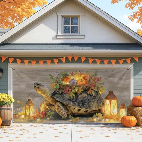 Rustikale Schildkröten-Garagentorabdeckung, große Herbstdekorationen mit Laternen und Kürbissen, Herbstdekoration für Außen- und Innenbereich, 400 x 180 cm von Generic