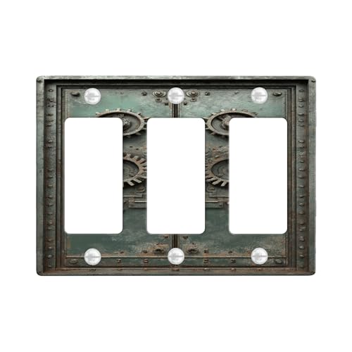 Rustikale Steampunk-Lichtschalter-Abdeckplatten/Steckdosenabdeckungen, antikes grünes Getriebe-Design für Heimdekoration, thermoplastische Wandplatten, Standardgröße 3-Gang-Wandplatte von Generic