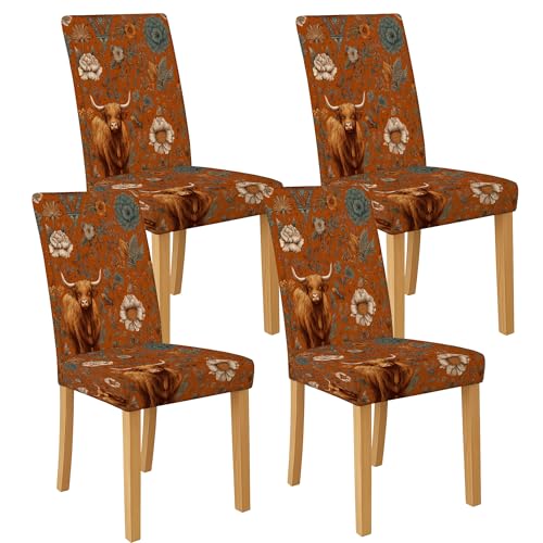 Rustikale Stuhlhussen mit Blumenmuster für Esszimmerstühle, dehnbar und waschbar, Spandex-Sitzschoner, dekorative Schonbezüge für Küche, Wohnzimmer, 4 Stück von Generic