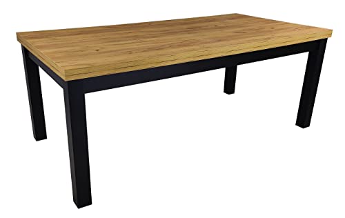 Rustikaler Esstisch Ausziehbar Wohnzimmertisch Holzbeine Schreibtisch mit Schwarzen Tischbeinen Ausziehtisch Computertisch Küchentisch Bürotisch R-7 100x200/300 cm Schwarz Craft Eiche von Generic