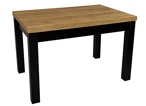 Rustikaler Esstisch Ausziehbar Wohnzimmertisch Holzbeine Schreibtisch mit Schwarzen Tischbeinen Ausziehtisch Computertisch Küchentisch Bürotisch R-7 80x120/160 cm Schwarz Craft Eiche von Generic