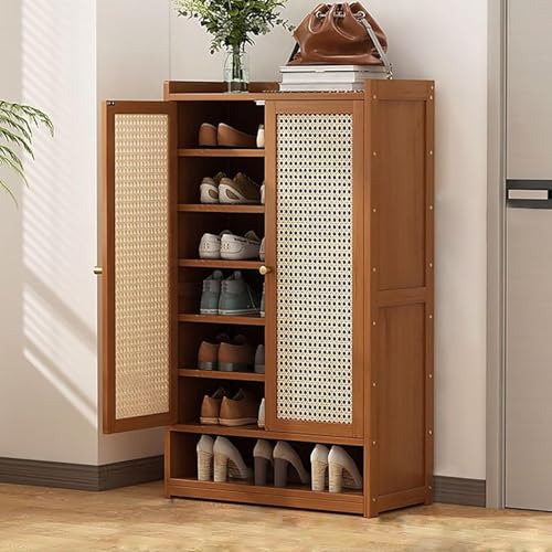 Rustikaler Rattanschrank Aus Eiche Mit Türen Und Verstellbaren Regalen - Verstecktes Sideboard Zur Schuhaufbewahrung, Brown, 23.6 * 12.6 * 42.1in Rustikaler Rattanschrank Aus Eiche Mit Türen Und Verstellbaren Regalen - Verstecktes Sideboard Zur Schuhaufbewahrung, Brown, 23.6 * 12.6 * 42.1in von Generic