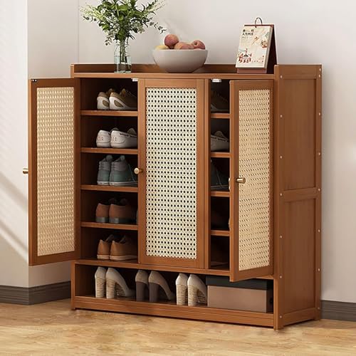 Rustikaler Rattanschrank Aus Eiche Mit Türen Und Verstellbaren Regalen - Verstecktes Sideboard Zur Schuhaufbewahrung, Brown, 35.4 * 12.6 * 37in Rustikaler Rattanschrank Aus Eiche Mit Türen Und Verstellbaren Regalen - Verstecktes Sideboard Zur Schuhaufbewahrung, Brown, 35.4 * 12.6 * 37in von Generic
