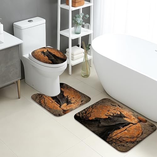 Rustikales Badezimmermatten-Set, 3-teilig, erdige orangefarbene Holzmaserung, saugfähig, rutschfest, WC-Vorleger, U-förmig, waschbar, Herbst, natürlich, schnell trocknend Rustikales Badezimmermatten-Set, 3-teilig, erdige orangefarbene Holzmaserung, saugfähig, rutschfest, WC-Vorleger, U-förmig, waschbar, Herbst, natürlich, schnell trocknend von Generic