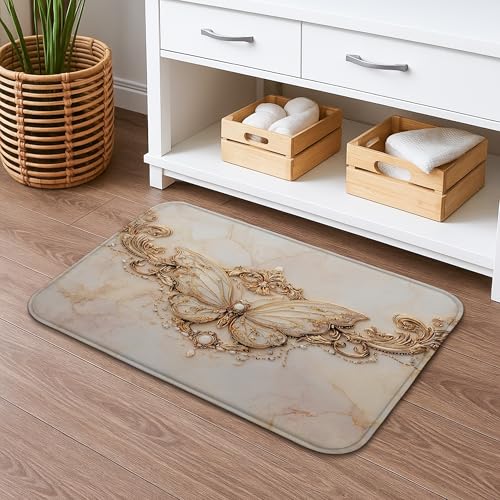 Rutschfeste Badematte, elegantes Schmetterling-Design, klassisches goldfarbenes Blumenmuster, saugfähiger Duschvorleger, Frühlings-Memory-Foam, waschbar, Badezimmer, dekorativ, 40,6 x 61 cm Rutschfeste Badematte, elegantes Schmetterling-Design, klassisches goldfarbenes Blumenmuster, saugfähiger Duschvorleger, Frühlings-Memory-Foam, waschbar, Badezimmer, dekorativ, 40,6 x 61 cm von Generic