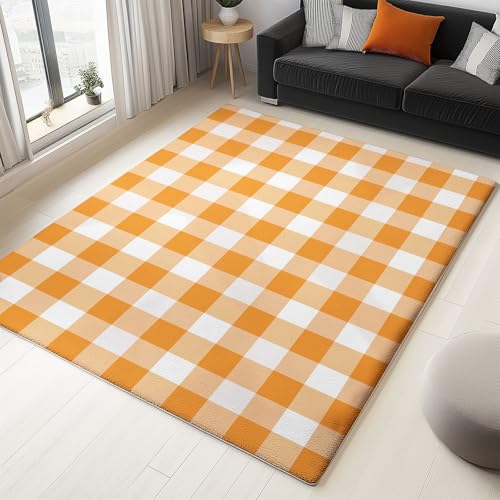 Rutschfester Flanell Teppich mit Stilvollem Print Orange Farbe, Weicher Atmungsaktiver Einfaches Schachbrettmuster Muster Teppich für Wohnzimmer Kinderzimmer, Pflegeleicht 60 x 120 cm Rutschfester Flanell Teppich mit Stilvollem Print Orange Farbe, Weicher Atmungsaktiver Einfaches Schachbrettmuster Muster Teppich für Wohnzimmer Kinderzimmer, Pflegeleicht 60 x 120 cm von Generic