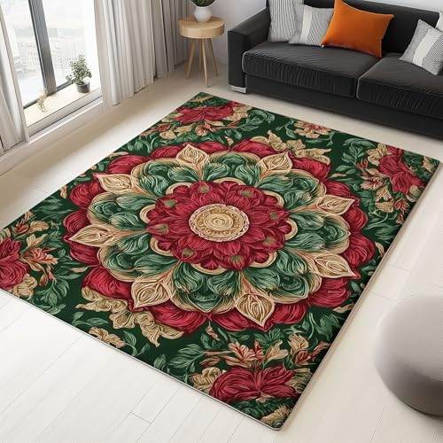 Rutschfester Flanell Teppich mit Stilvollem Print Rot, Weicher Atmungsaktiver Elegantes Mandala Muster Teppich für Wohnzimmer Kinderzimmer, Pflegeleicht 80 x 150 cm Rutschfester Flanell Teppich mit Stilvollem Print Rot, Weicher Atmungsaktiver Elegantes Mandala Muster Teppich für Wohnzimmer Kinderzimmer, Pflegeleicht 80 x 150 cm von Generic
