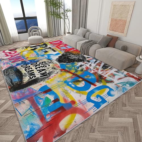 Rutschfester Teppich 80 x 150 cm, Gemalter Graffiti Junge Kurzflor Läufer für Wohnzimmer, Bunt Weicher Rechteckiger Teppich für Schlafzimmer, Waschbarer Teppichläufer Deko Rutschfester Teppich 80 x 150 cm, Gemalter Graffiti Junge Kurzflor Läufer für Wohnzimmer, Bunt Weicher Rechteckiger Teppich für Schlafzimmer, Waschbarer Teppichläufer Deko von Generic