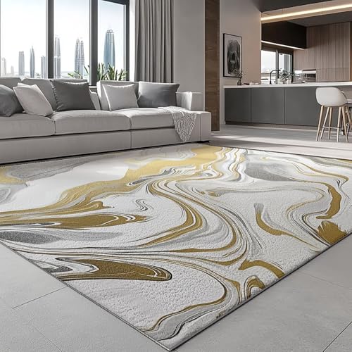 Rutschfester Teppich Mikrofaser Kaschmir Abstrakte flüssige wirbelnde Linien, für Familien mit Kindern oder HaustierenGold Silber, Atmungsaktiv Niedrigflor Pflegeleicht 160 x 230 cm Rutschfester Teppich Mikrofaser Kaschmir Abstrakte flüssige wirbelnde Linien, für Familien mit Kindern oder HaustierenGold Silber, Atmungsaktiv Niedrigflor Pflegeleicht 160 x 230 cm von Generic
