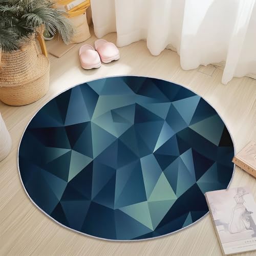 Rutschfester Teppich Rund Dunkelblau Hellgrau, Einfach Dreieck Textur Muster, Moderne Wohnzimmer Flauschig Teppiche Weich Waschbarer Flanell Fußmatte für Schlafzimmer Küche (Durchmesser 60 cm) von Generic