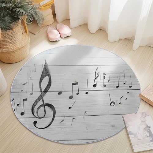 Rutschfester Teppich Rund Grau Schwarz, Einfach Holzbrett Musiknote Linie Muster, Moderne Wohnzimmer Flauschig Teppiche Weich Waschbarer Flanell Fußmatte für Schlafzimmer Küche (Durchmesser 100 cm) Rutschfester Teppich Rund Grau Schwarz, Einfach Holzbrett Musiknote Linie Muster, Moderne Wohnzimmer Flauschig Teppiche Weich Waschbarer Flanell Fußmatte für Schlafzimmer Küche (Durchmesser 100 cm) von Generic