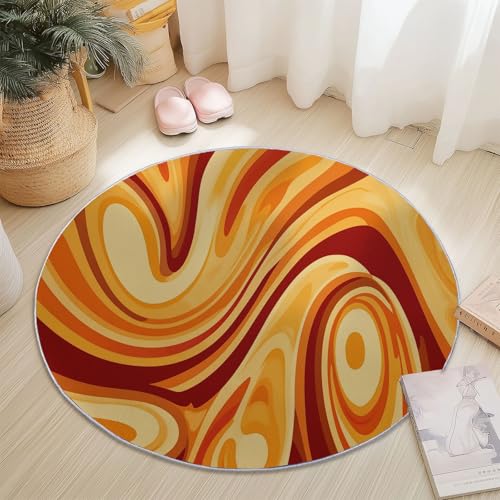 Rutschfester Teppich Rund Orange Gelb, Vintage Textur Abstrakt Wirbel Muster, Moderne Wohnzimmer Flauschig Teppiche Weich Waschbarer Flanell Fußmatte für Schlafzimmer Küche (Durchmesser 140 cm) von Generic